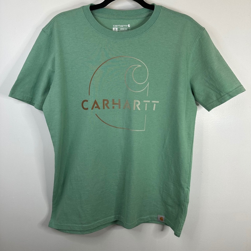 Carhartt Womens T Shirt Graphic Logo Loose Fit Green Casual‎ Top Medium